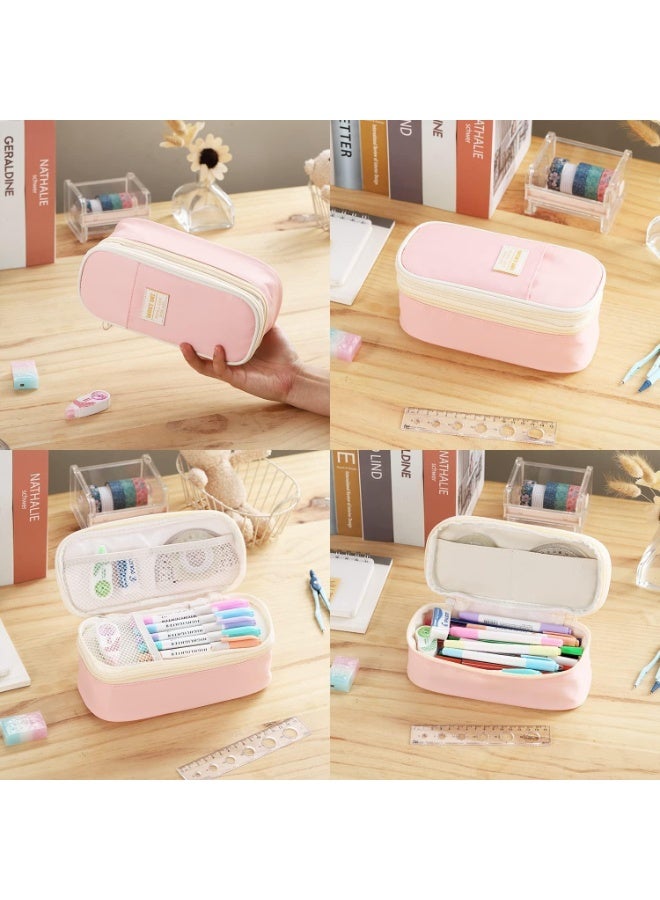 CLENEA Big Pencil Case, Large Capacity Pencil Bag with Zipper, Pencil Pouch for Girls Boys Kids Adults Stationery, Pencil Pen Case Organizer for School Office Pink - Image 3